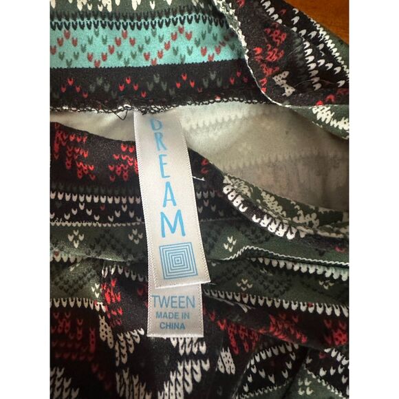 Dream Tween Girls Fair Isle Leggings Black Red Green Winter Holiday Print M - Picture 5 of 5